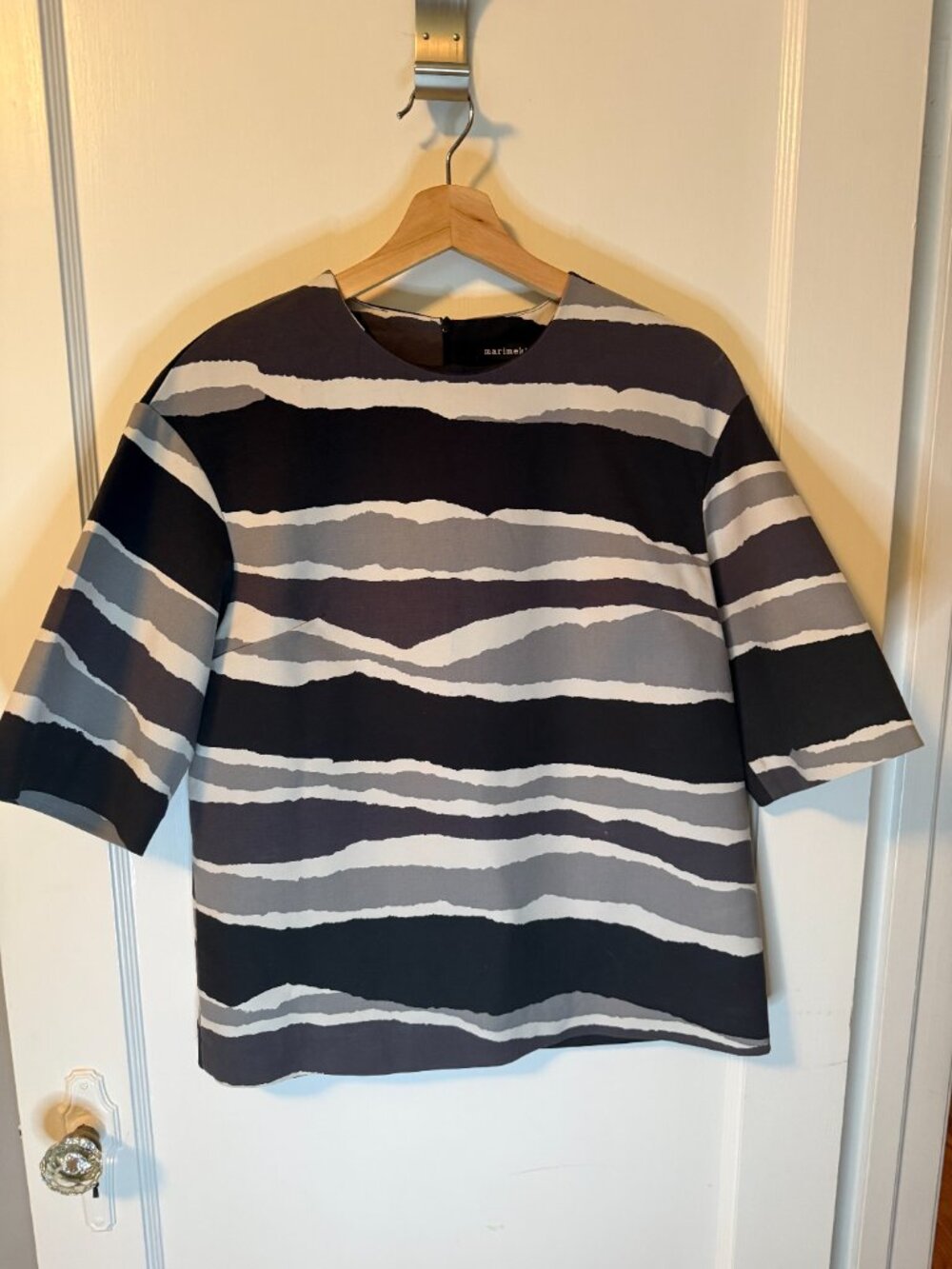 Marimekko top featuring Joe Duke's abstract striped pattern.